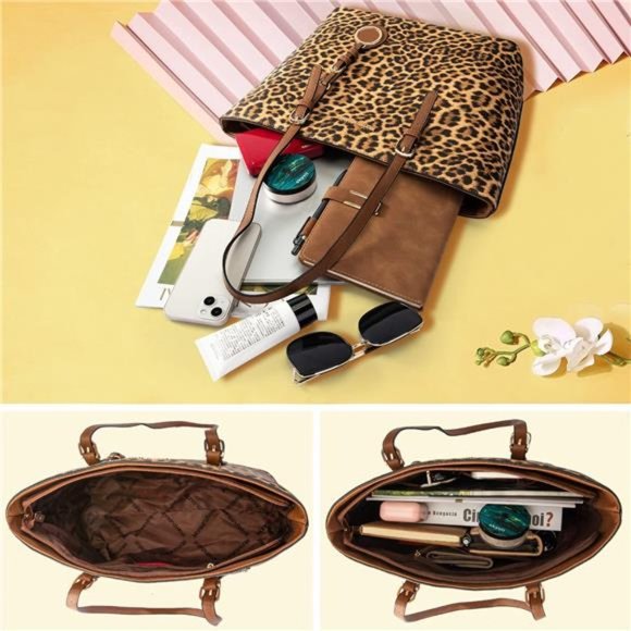 3 pcs Handbag Set Leopard Print Tote Bag for Women, Leopard